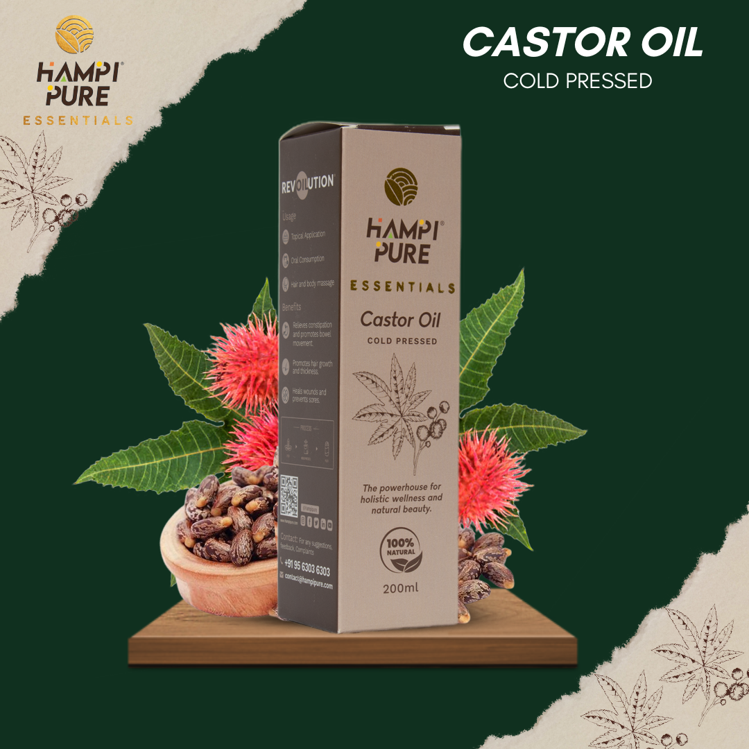 Hampi Pure Cold Pressed Castor Oil for Hair & Skin Benefits